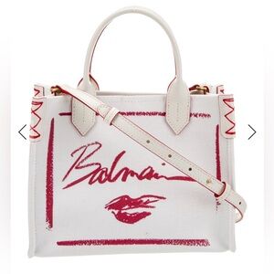 Excellent condition Balmain White and Red Graphic Tote